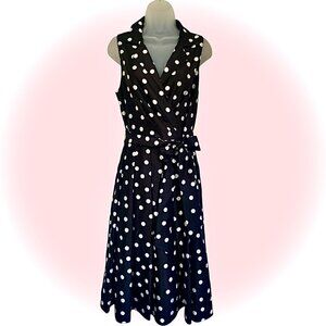 Jessica Howard Black and White Polka Dot Midi Dress